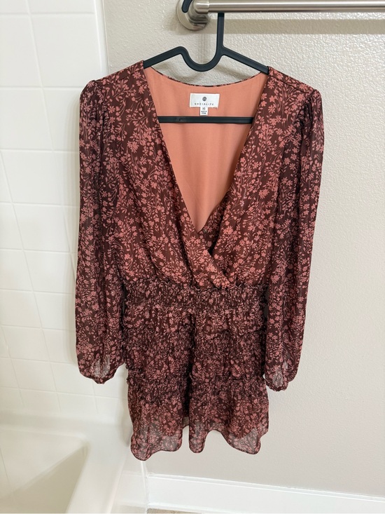 Socialite Dresses & Skirts - Socialite Peach and Rust Floral Wrap Dress